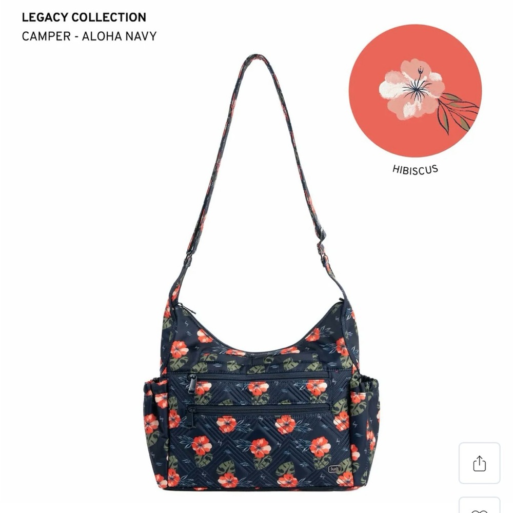 Lug Camper Aloha Navy Crossbody Bag - Hibiscus Floral. NWT. RARE PATTERN